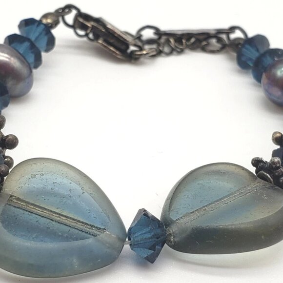 Bellagio Blue Tone Beaded Bracelet With Floral Accented Beads - Picture 4 of 5